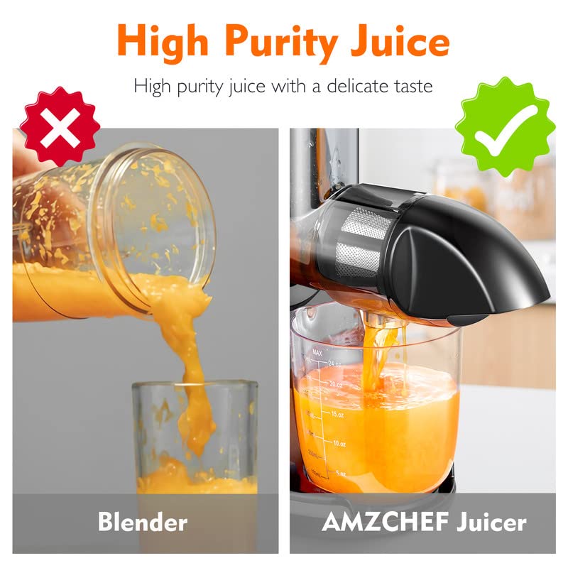Slow Masticating Juicer, AMZCHEF Cold Press Juicer Professional Machine, Slow Juicer with Quiet Motor/Reverse Function, Juicer Machines with Brush, for High Nutrient Fruit & Vegetable (Updated)