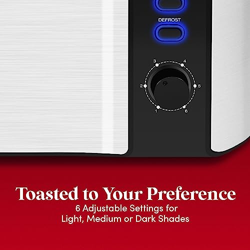 Elite Gourmet ECT-3100 Long Slot 4 Slice Toaster, Reheat, 6 Toast Settings, Defrost, Cancel Functions, Built-in Warming Rack, Extra Wide Slots for Bagels Waffles, Stainless Steel & Black