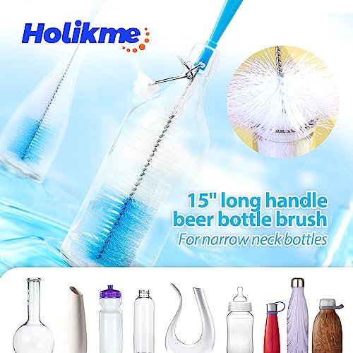 Holikme 8 Pack Bottle Brush Cleaning Setï¼Long Handle Bottle Cleaner for Washing Narrow Neck Beer Bottles, Wine Decanter, Narrow Cupï¼Pipes, Hydro Flask Tumbler, Sinks, Cup Coverï¼White