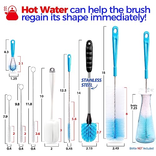 Holikme 8 Pack Bottle Brush Cleaning Setï¼Long Handle Bottle Cleaner for Washing Narrow Neck Beer Bottles, Wine Decanter, Narrow Cupï¼Pipes, Hydro Flask Tumbler, Sinks, Cup Coverï¼White