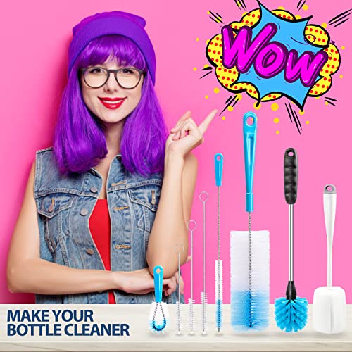 Holikme 8 Pack Bottle Brush Cleaning Setï¼Long Handle Bottle Cleaner for Washing Narrow Neck Beer Bottles, Wine Decanter, Narrow Cupï¼Pipes, Hydro Flask Tumbler, Sinks, Cup Coverï¼White