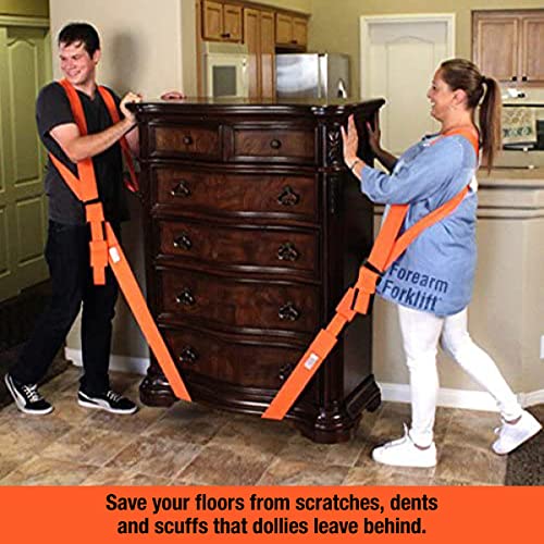 Forearm Forklift 2-Person Shoulder Harness and Moving Straps System, Lift Furniture, Appliances, or Item up to 800 lbs. Safe and Easy Like a Pro, 2 Harnesses and 2 Straps, Orange