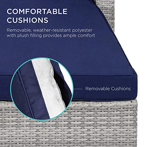 Best Choice Products 5-Piece Modular Conversation Set, Outdoor Sectional Wicker Furniture for Patio, Backyard, Garden w/ 3 Chairs, Ottoman Chair, 2 Pillows, 6 Seat Clips, Coffee Table - Gray/Navy