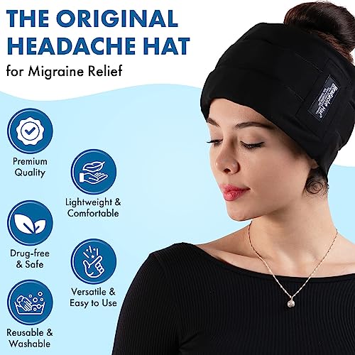 Headache Hat (X-Large) - Migraine and Headache Relief Wrap, Wearable Ice Pack, Soft and Flexible Cold Compress for Tension, Stress, and Pain, Long Lasting Cooling Ice Therapy