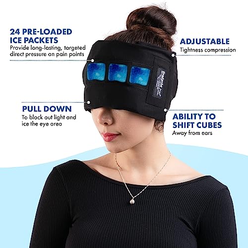 Headache Hat (X-Large) - Migraine and Headache Relief Wrap, Wearable Ice Pack, Soft and Flexible Cold Compress for Tension, Stress, and Pain, Long Lasting Cooling Ice Therapy