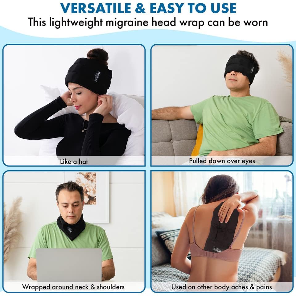 Headache Hat (X-Large) - Migraine and Headache Relief Wrap, Wearable Ice Pack, Soft and Flexible Cold Compress for Tension, Stress, and Pain, Long Lasting Cooling Ice Therapy