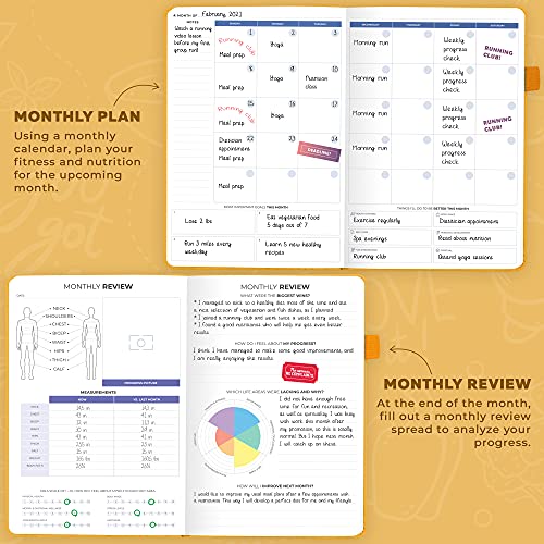 Clever Fox Fitness & Food Journal â Nutrition & Workout Planner for Women & Men â Diet & Gym Exercise Log Book with Calendars, Diet & Training Trackers - Undated, A5 Size, Hardcover (Amber Yellow)