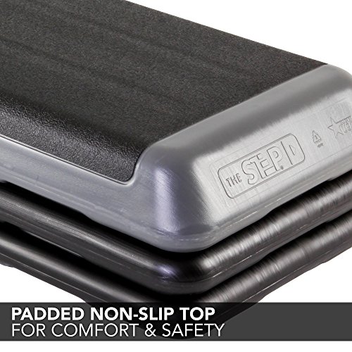 The Step (Made in USA) Original Aerobic Platform for Total Body Fitness â Health Club Size with Grey Platform and 4 Original Black Risers