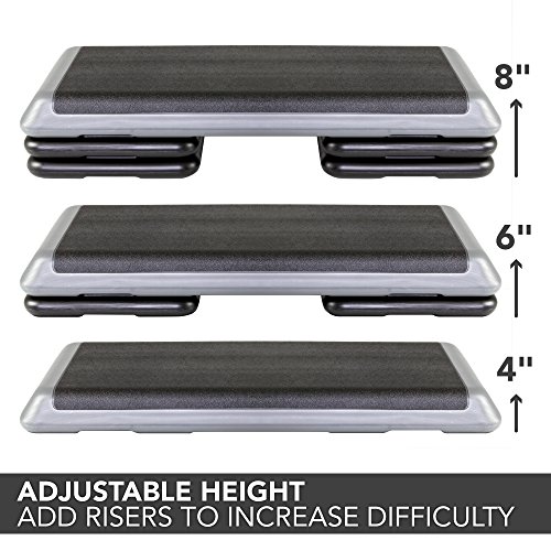 The Step (Made in USA) Original Aerobic Platform for Total Body Fitness â Health Club Size with Grey Platform and 4 Original Black Risers
