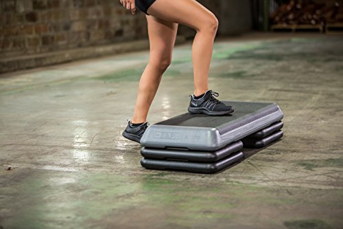 The Step (Made in USA) Original Aerobic Platform for Total Body Fitness â Health Club Size with Grey Platform and 4 Original Black Risers