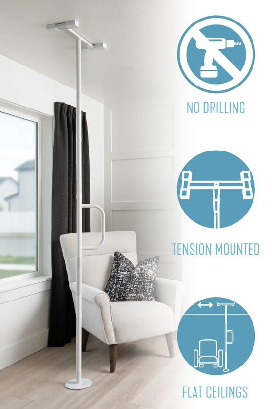 Able Life Universal Floor to Ceiling Grab Bar, Elderly Tension Mounted Floor to Ceiling Transfer Pole, Bathroom Safety Assist Grab Bar and Stability Rail with Support Handle