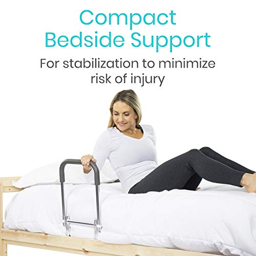 Vive Bed Rail - Compact Assist Railing for Elderly Seniors, Handicap, Kids - Standing Bar Handle with Fall Prevention Guard - Adjustable Bedrail Cane fits King, Queen, Full, Twin - Stability Grab Bar