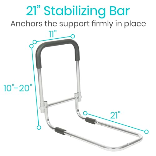 Vive Bed Rail - Compact Assist Railing for Elderly Seniors, Handicap, Kids - Standing Bar Handle with Fall Prevention Guard - Adjustable Bedrail Cane fits King, Queen, Full, Twin - Stability Grab Bar