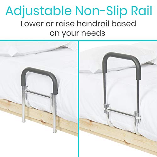 Vive Bed Rail - Compact Assist Railing for Elderly Seniors, Handicap, Kids - Standing Bar Handle with Fall Prevention Guard - Adjustable Bedrail Cane fits King, Queen, Full, Twin - Stability Grab Bar