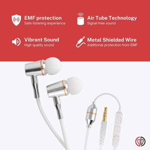 Atmosure Anti-Radiation Air Tube Headphones with Carry Case (99% EMF Reduction) â Safe, Radiation-Free Earbuds with Microphone â Cell Phone Protection for iPhone & Other Devices