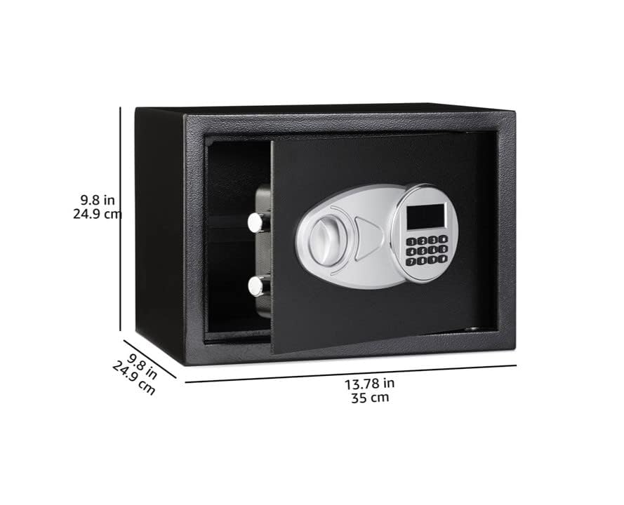 Amazon Basics Steel Security Safe and Lock Box with Electronic Keypad - Secure Cash, Jewelry, ID Documents - 0.5 Cubic Feet, 13.8 x 9.8 x 9.8 Inches