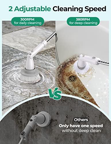 kHelfer Electric Spin Scrubber KH8W, Cordless Grout Shower Power Bathroom Scrubber with 4 Replaceable Brush Heads and Extension Handle, Household Cleaning Brush for Tile, Floor, Bathtub, Kitchens