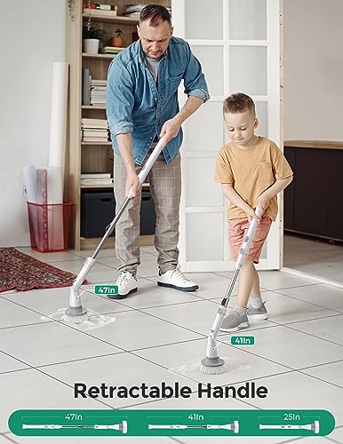 kHelfer Electric Spin Scrubber KH8W, Cordless Grout Shower Power Bathroom Scrubber with 4 Replaceable Brush Heads and Extension Handle, Household Cleaning Brush for Tile, Floor, Bathtub, Kitchens