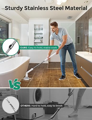 kHelfer Electric Spin Scrubber KH8W, Cordless Grout Shower Power Bathroom Scrubber with 4 Replaceable Brush Heads and Extension Handle, Household Cleaning Brush for Tile, Floor, Bathtub, Kitchens
