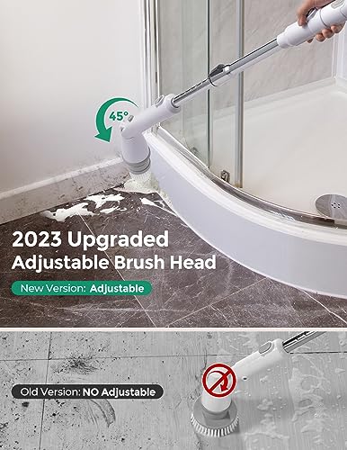 kHelfer Electric Spin Scrubber KH8W, Cordless Grout Shower Power Bathroom Scrubber with 4 Replaceable Brush Heads and Extension Handle, Household Cleaning Brush for Tile, Floor, Bathtub, Kitchens