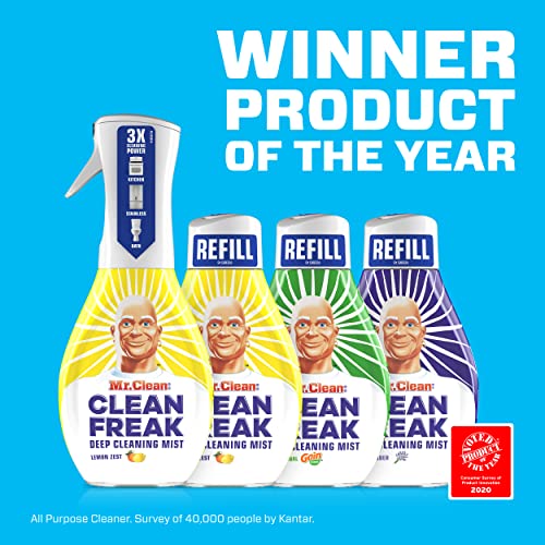 Mr. Clean All Purpose Cleaner, Clean Freak Mist Cleaning Kit for Bathroom & Kitchen Cleaner, Lemon Scent, Includes 1 Spray Bottle (16 oz) and 1 Large Refill (30.9 oz)