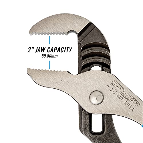 Channellock 430 Tongue & Groove Pliers | 10" Straight Jaw Groove Joint Plier with Comfort Grips | 2" Jaw Capacity | Laser Heat-Treated 90Â° Teeth| Forged From High Carbon Steel | Made In USA,Black, Blue, Silver,10-Inch