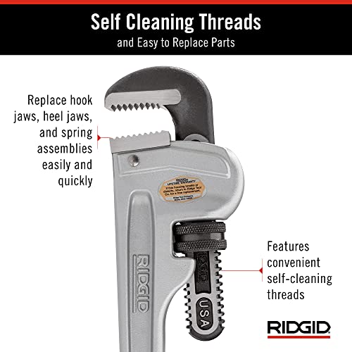 RIDGID 47057 Model 812 Aluminum Straight Pipe Wrench, 12-inch Plumbing Wrench , Small , Silver