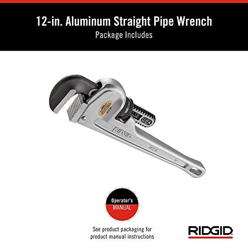 RIDGID 47057 Model 812 Aluminum Straight Pipe Wrench, 12-inch Plumbing Wrench , Small , Silver