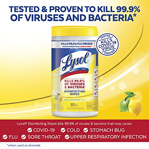 Lysol Disinfectant Wipes, Multi-Surface Antibacterial Cleaning Wipes, For Disinfecting and Cleaning, Lemon and Lime Blossom, 80 Count (Pack of 4)Ã¢â¬â¹