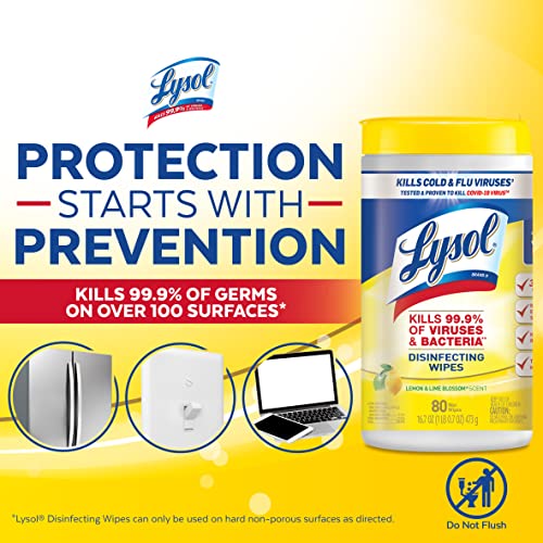 Lysol Disinfectant Wipes, Multi-Surface Antibacterial Cleaning Wipes, For Disinfecting and Cleaning, Lemon and Lime Blossom, 80 Count (Pack of 4)Ã¢â¬â¹
