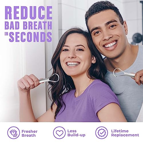 BASIC CONCEPTS Tongue Scraper (2 Pack), Reduce Bad Breath (Travel Cases Included), Stainless Steel Tongue Cleaners, 100% Metal Tongue Scrapers Fresher Breath