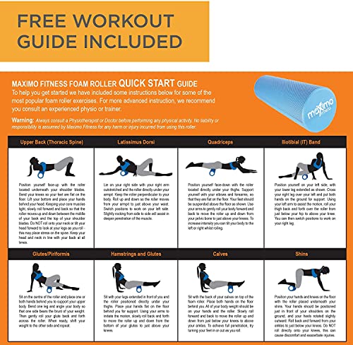 Maximo Fitness Foam Roller - 18" x 6" High Density Exercise Roller for Trigger Point Self Massage, Muscle and Back Roller for Fitness, Physical Therapy, Yoga and Pilates, Gym Equipment, Blue