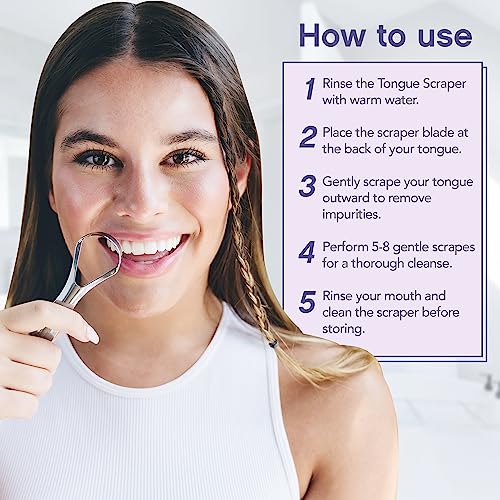BASIC CONCEPTS Tongue Scraper (2 Pack), Reduce Bad Breath (Travel Cases Included), Stainless Steel Tongue Cleaners, 100% Metal Tongue Scrapers Fresher Breath