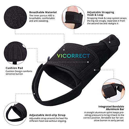 Vicorrect Bunion Corrector & Bunion Toe Separators, Orthopedic Bunion Splint for Big Toe Pain Relief and Toe Straightening, Hallux Valgus Brace for Day/Night Support