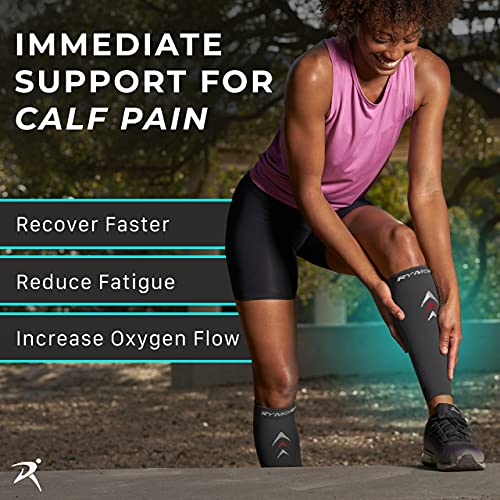 Rymora Leg Compression Sleeve, Calf Support Sleeves Legs Pain Relief for Men and Women, Comfortable and Secure Footless Socks for Fitness, Running, and Shin Splints â Black, Medium (One Pair)