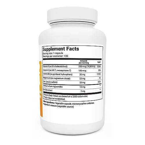 Dr. Berg's Vitamin D3 K2 w/ MCT Oil - Includes 10,000 IU of Vitamin D3, 100 mcg MK7 Vitamin K2, Purified Bile Salts, Zinc & Magnesium for Ultimate Absorption - K2 D3 Vitamin Supplement - 120 Capsule