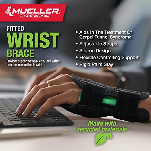 Mueller Sports Medicine Green Fitted Wrist Brace, For Men and Women, Right Hand, Black, Small/Medium