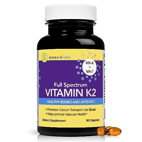 InnovixLabs Full Spectrum Vitamin K2 with MK-7 and MK-4, All-Trans Bioactive K2, 600 mcg K2 per Pill, Soy & Gluten Free, Non-GMO, 90 Capsules, Supports Healthy Bones & Arteries Vitamin K2 MK7 + MK4