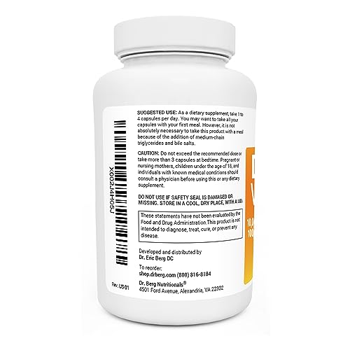 Dr. Berg's Vitamin D3 K2 w/ MCT Oil - Includes 10,000 IU of Vitamin D3, 100 mcg MK7 Vitamin K2, Purified Bile Salts, Zinc & Magnesium for Ultimate Absorption - K2 D3 Vitamin Supplement - 120 Capsule
