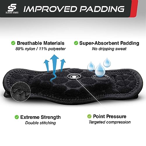 Sleeve Stars Tennis Elbow Brace for Women & Men, Tennis Elbow Strap Tendonitis Arm Band, Counterforce Brace & Elbow Band for Tendon Relief & Support w/ 3 Forearm Straps, Fits 9-23" (Single/Black)