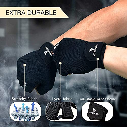 Atercel Workout Gloves for Men and Women, Exercise Gloves for Weight Lifting, Cycling, Gym, Training, Breathable and Snug fit (Black, M)
