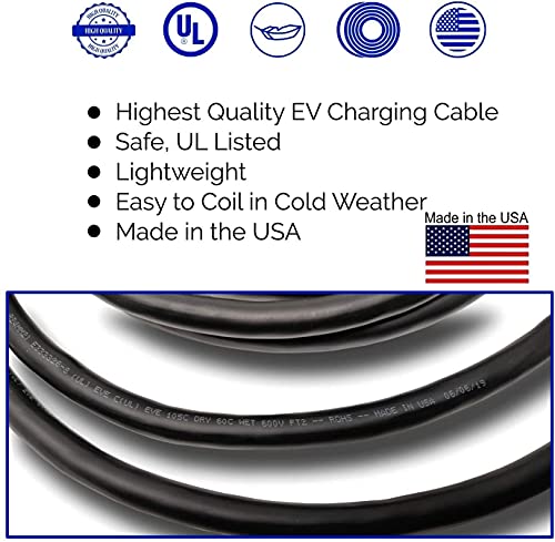 Inteset 30ft 40amp J1772 EV Extension Cord, Made in USA - for Electric Vehicle Charging Stations, Carrying Bag, Ultra-Flex Cable, UL Listed Parts