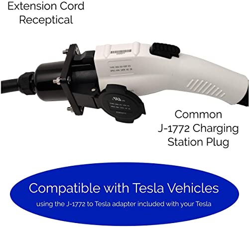 Inteset 30ft 40amp J1772 EV Extension Cord, Made in USA - for Electric Vehicle Charging Stations, Carrying Bag, Ultra-Flex Cable, UL Listed Parts