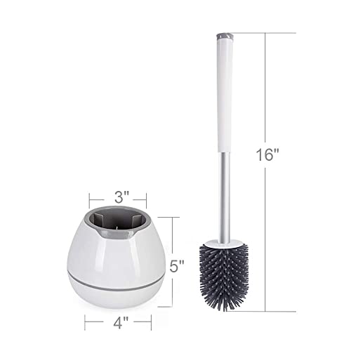 BOOMJOY Toilet Brush and Holder Set, Silicone Bristles Bathroom Cleaning Bowl Brush Kit with Tweezers - White