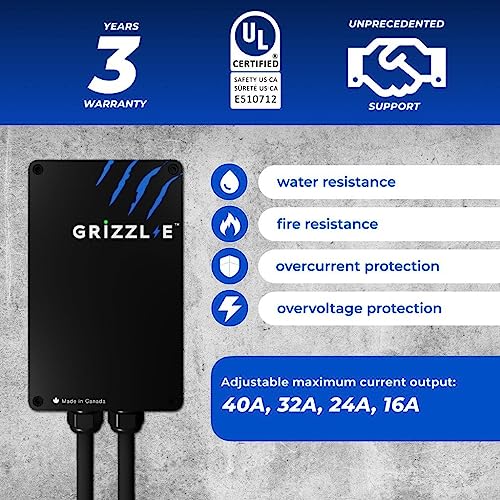 Grizzl-E Level 2 EV Charger, 16/24/32/40 Amp, NEMA 14-50 Plug/06-50 Plug, 24 feet Premium Cable, Indoor/Outdoor Car Charging Station, Classic/Avalanche/Extreme (Classic 14-24-PB)â¦