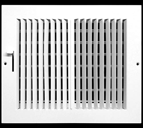 HVAC Premium 10" w X 8" h 2-Way-Flat Stamped Steel - Vent Cover - Grille Register - Sidewall or Ceiling - High Airflow - White [Outer Dimensions: 11.75" w X 9.75" h]