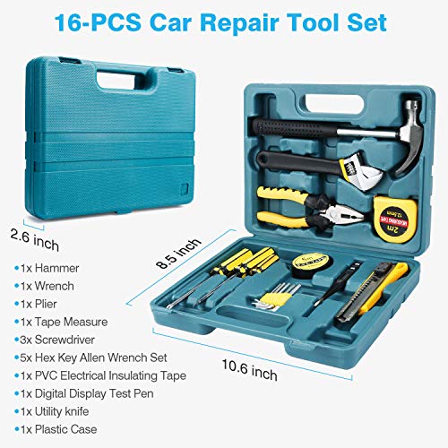 Roadside Emergency Car Kit with Jumper Cables, Auto Vehicle Safety Road Side Assistance Kits, Winter Car Kit Essentials for Women and Men, with Car Repair Tool Set, Folding Survival Shovel