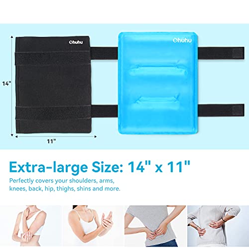 Ohuhu 2 Packs 14" X 11" Large Reusable Gel Ice Pack with Wrap for Hot & Cold Therapy, Ice Pack for Injuries, Pain Relief for Shoulder, Knee, Back, Hip, Aches (XL Light Blue Cold Pack)