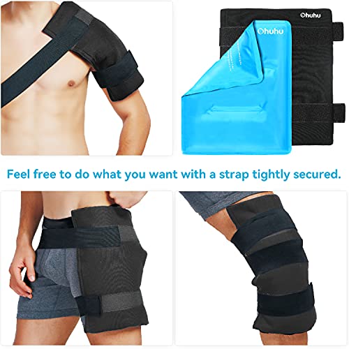 Ohuhu 2 Packs 14" X 11" Large Reusable Gel Ice Pack with Wrap for Hot & Cold Therapy, Ice Pack for Injuries, Pain Relief for Shoulder, Knee, Back, Hip, Aches (XL Light Blue Cold Pack)
