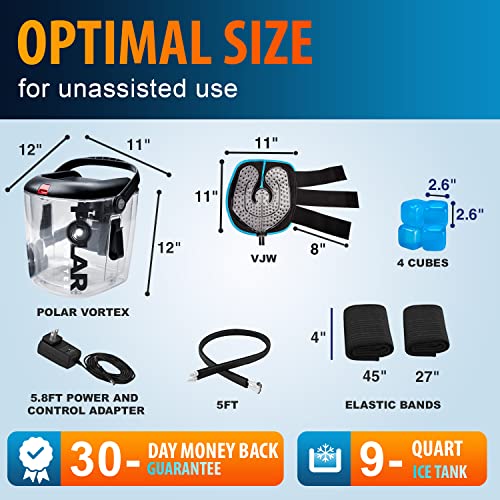 Cold Water Therapy System Kit by Polar Vortex - Ice Circulation Machine with 3-Strap Knee/Elbow/Shoulder Wrap and 4 Cold Cubes - Cryotherapy Kit